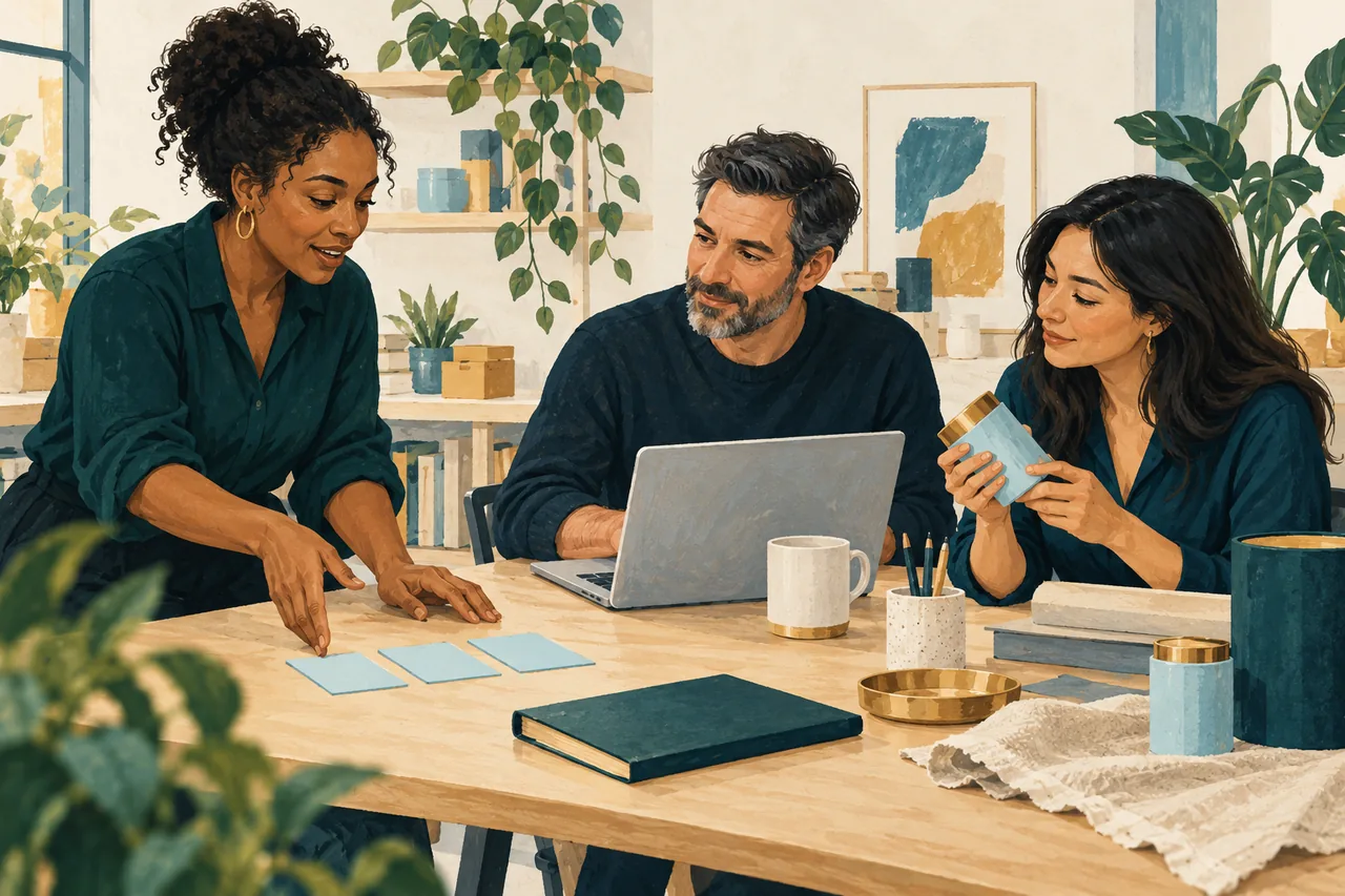 Illustration of people turning an organized plan into useful work